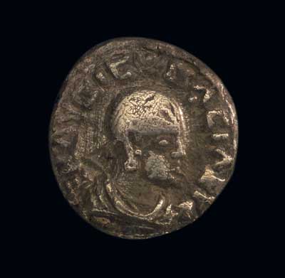 The Ethiopian civilization of20Aksum produced the 
first indigenous coinage in Africa. This example is from the reign of 
King Endubis, the very first African king to mint coins. Photo by Thomas
 R. DuBrock